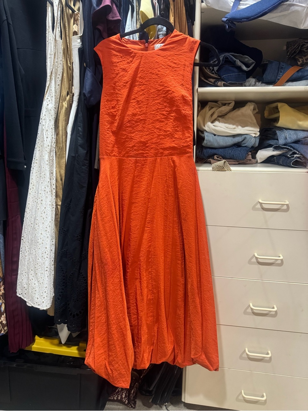 COS Bright Orange Textured Midi Dress